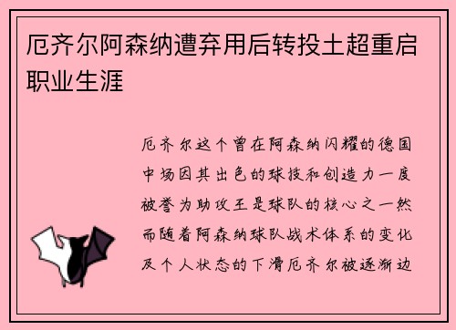 厄齐尔阿森纳遭弃用后转投土超重启职业生涯