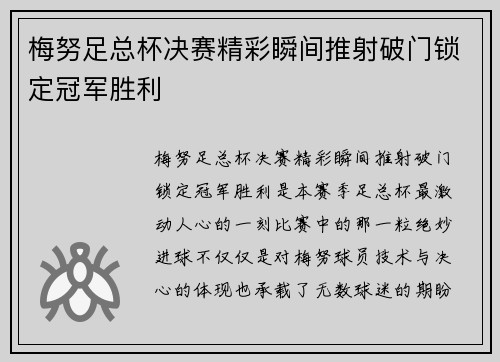 梅努足总杯决赛精彩瞬间推射破门锁定冠军胜利 梅努足总杯决赛精彩瞬间推射破门锁定冠军胜利